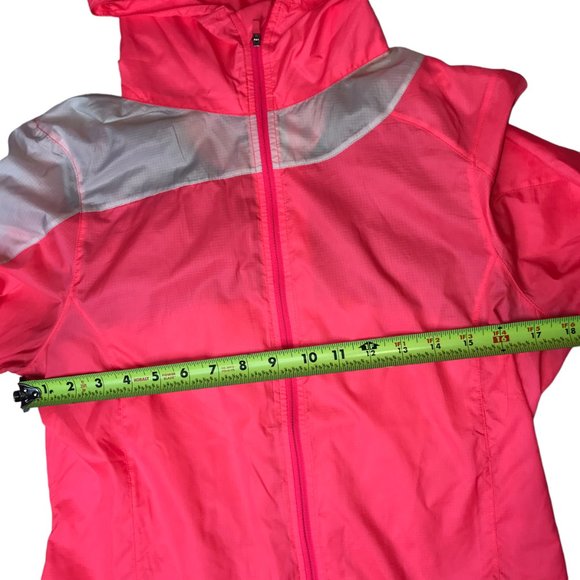 BROOKS Running Pink Hoodie Hooded Jacket Windbreaker.  Bright Neon Pink. Size M - Picture 8 of 14